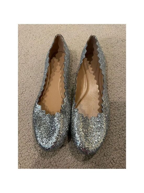Chloé Shoes - Chloé Lauren Silver Glitter Ballerina Flats Women's Size 40
